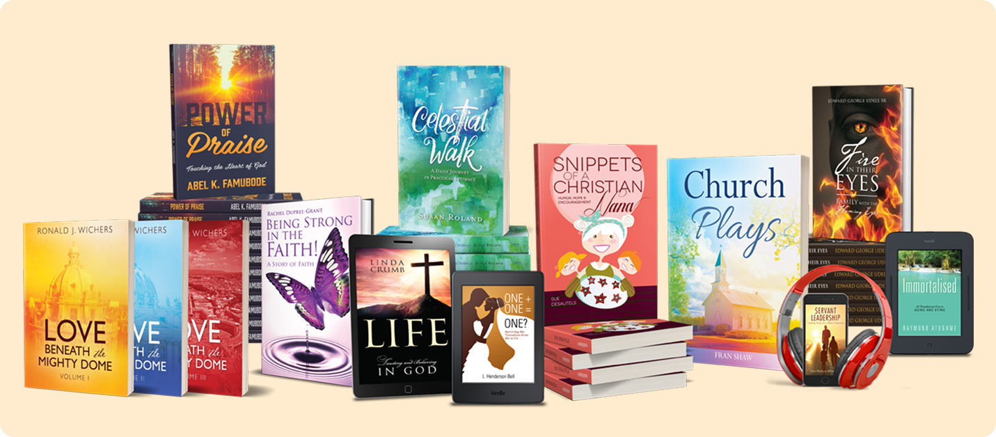 Collection of Christian book covers in print and ebook formats